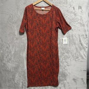 NWT Lularoe Womens XL Julia Dress Blue Orange Stretch Tribal Pattern